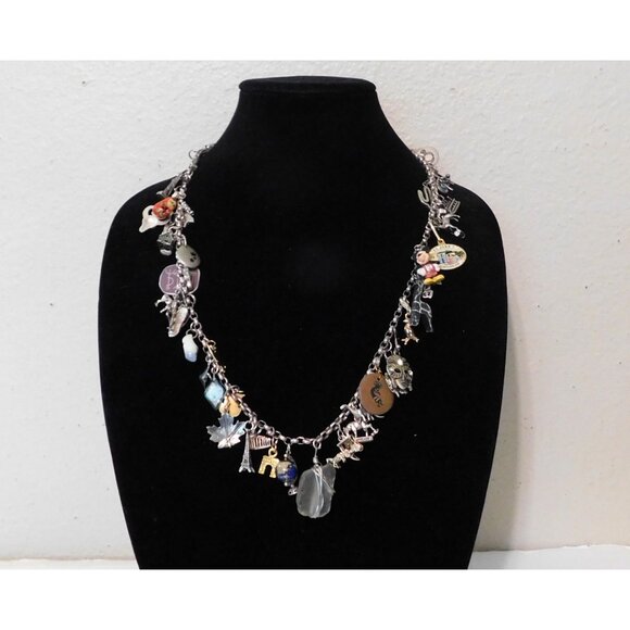 Vintage World Travel Charm Necklace 51 Unique Charms Sterling Silver Mixed Metal - Picture 2 of 15